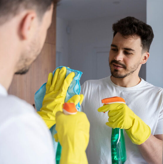 Man servant doing chores around the house